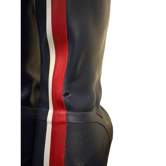 Sperry Women’s 9 Navy Waterproof Rubber Rain Boots Tall Red Stripe Buckle Trim - Picture 3 of 9